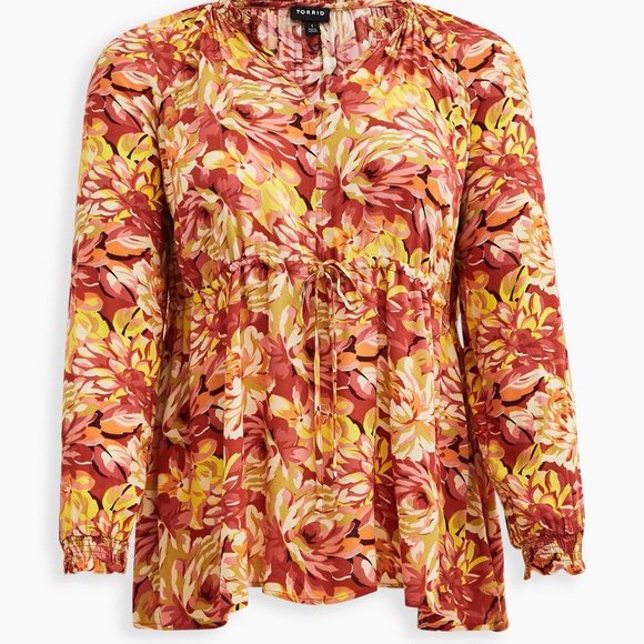 3X Plus Size Torrid Rayon Crepe Tie Waist Peasant Top blouse shirt womens - Picture 4 of 4